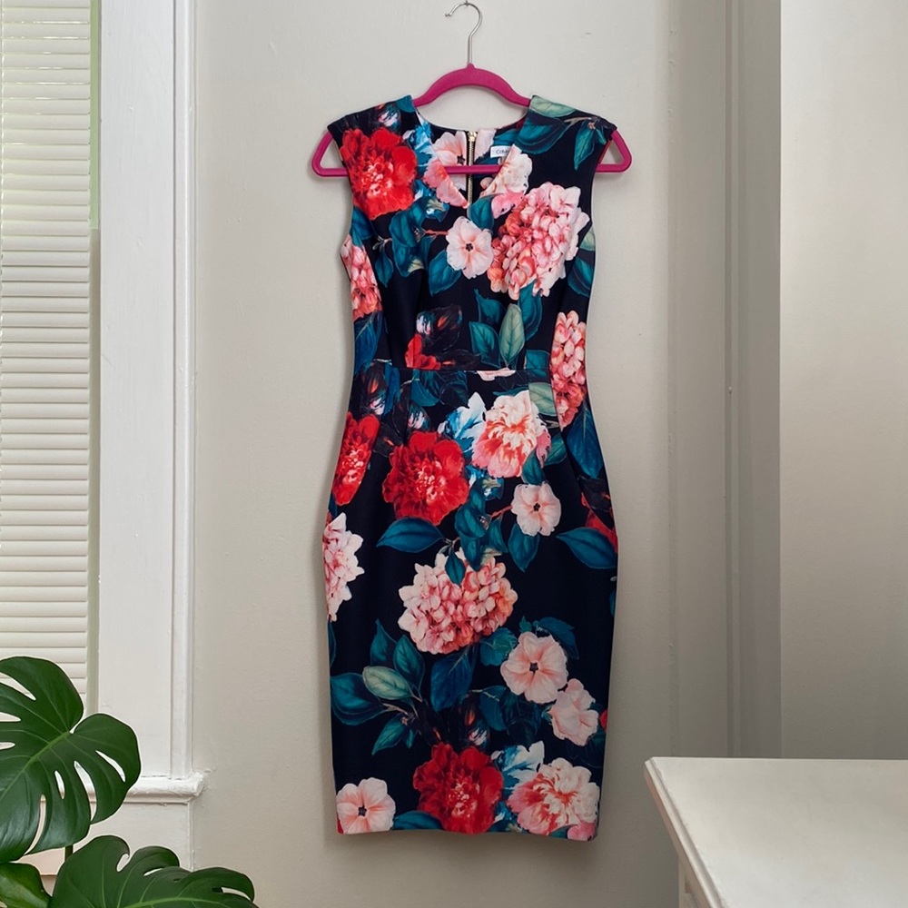calvin klein floral fitted sheath dress!